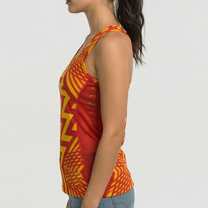 Women's <b>Red</b> Yellow Geometric Print V-Neck Tank <b>Top</b> Breathable Sporty Knitted Polyester Workout Fitness <b>Top</b> Reasonable Price - Product Image 1