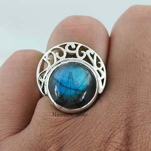 Handmade 925 Sterling Silver <b>Labradorite</b> <b>Ring</b> Natural Gemstone Statement Promise Jewelry Perfect Gift for Her - Product Image 2