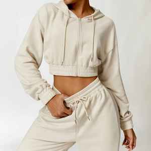 Winter Tracksuit Custom Logo Sweatpants and Sweatshirts <b>Cropped</b> <b>Tops</b> Sweatsuit Set Women Hoodie - Product Image 4