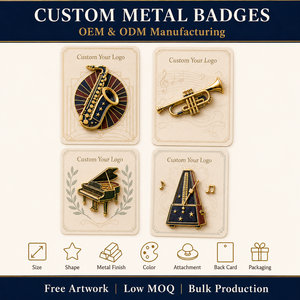 Insignias Metálicas Personalizadas para Conciertos Clásicos, con Relieve 3D de Saxofón, Trompeta, Metrónomo y Piano - Product Image 4