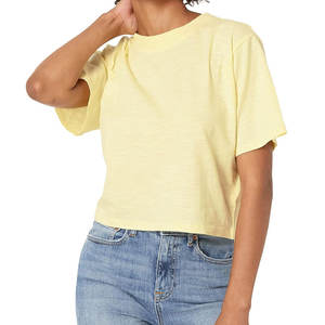 Venta al por mayor de camisetas cortas de mujer de lona informales hechas a medida de manga corta transpirable liso teñido - Product Image 2