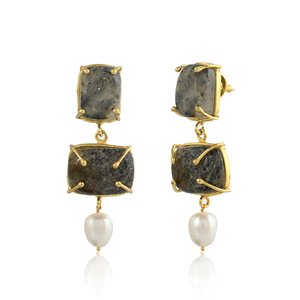 Black Rutilete Gold-Plated Brass Bohemian Religious Dangle Stud <b>Earrings</b> Elegant <b>Christmas</b> Gift for Women's Anniversary - Product Image 3
