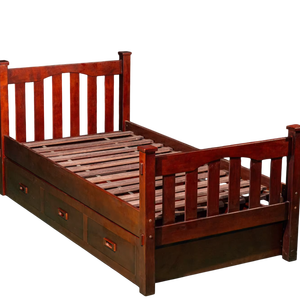 Lit simple en bois de hêtre massif avec 3 tiroirs brun café Design traditionnel pour un rangement peu encombrant - Product Image 1