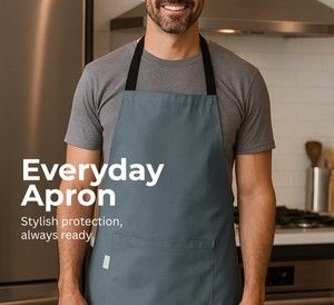 Delantal de chef de lona de algodón resistente al por mayor delantal de trabajo de cocina gris unisex con bolsillo frontal grande y correa para el cuello ajustable - Product Image 2