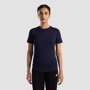 Emberwick Navy Slim Fit Crop Top Breathable Cotton and Spandex <b>Y2K</b> Asymmetrical Collar Tee Casual Jersey Style - Product Image 1