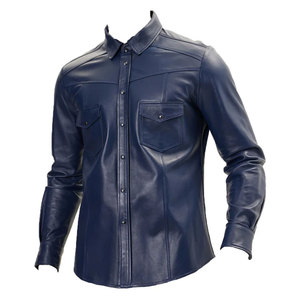 Chemises en cuir pleine fleur de haute qualité pour hommes Poches avant coutures renforcées Chemises pour hommes - Product Image 3