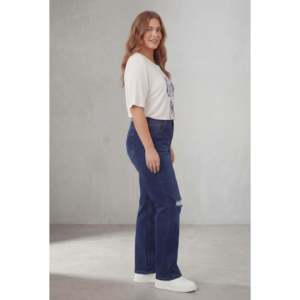 Jean pour femme grande taille bleu marine avec détails déchirés aux genoux - Product Image 4