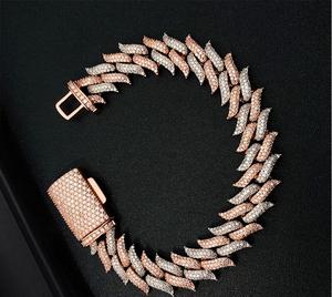 Pulsera de eslabones cubanos de diamantes de moissanita de Ley 925 de oro rosa y plata, collar, joyería Unisex de estilo cubano Popular - Product Image 3