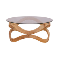 Table basse ronde en teck massif fabriqué à la main et en verre Design minimaliste avec des espaces de vie élégants
