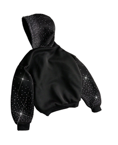 Unisex High Quality Custom Embroidered Trendy Bling <b>Black</b> Rhinestone Winter Fleece Full <b>Zip</b> Eco-Friendly Thermal <b>Hoodie</b> 100% - Product Image 5