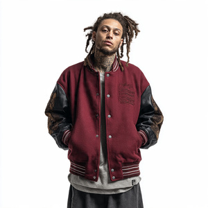 Men <b>Wool</b> Sleeve Varsity Jacket Streetwear Oversized Varsity Coat Men's Winter Drop Shoulder Varsity Jackets Tops - Product Image 3