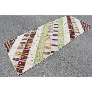 Beige Kilim 3,3 X 8.3ft Alfombra de lana turca hecha a mano Tejido plano Jacquard Técnica Patchwork Patrón para pasillo Rectángulo Tabriz - Product Image 2