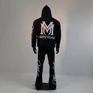 Ensemble de survêtement d'hiver pour homme avec logo personnalisé, coupe évasée, 100% coton, jogging, fermeture éclair acide, ensemble de survêtement de sport, pantalon de survêtement en strass, ensemble de sweat-shirt - Product Image 6