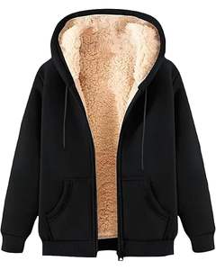 <b>Women's</b> Casual Full Zip Up <b>Sherpa</b> Lined Hoodie Sweatshirt Jacket <b>Coat</b> Sweatpants Hoodie Set fashion - Product Image 3