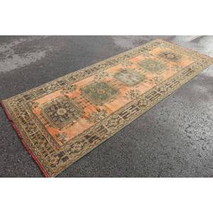 Tapis Vintage en Laine Turque 4x11ft Classique Orange Vert Patchwork Design pour Décorations de Salon Technique de Tissage Plat Latex - Product Image 3