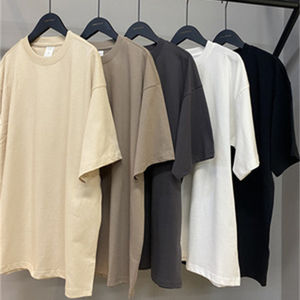Camiseta holgada de manga corta de gran tamaño con estampado de logotipo personalizado de hilo doble grueso versión básica de talla grande informal para verano - Product Image 1