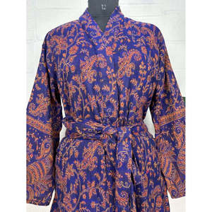 Unisex Yak Wool Robe Geometric Diamond Print Urban Luxury Floral Warm Beige <b>Red</b> and Blue-Green Dyed - Product Image 2