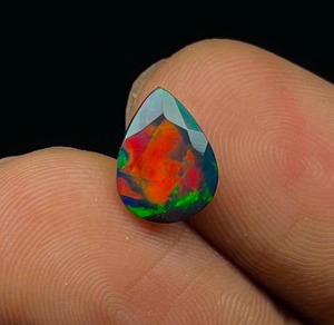 Black <b>Opal</b> Pear Cut Ethiopian Welo Red Fire <b>Opal</b> Natural Multi-Fire Faceted Loose Gemstone for Jewelry - Product Image 2