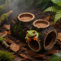 Abri en résine artificielle en forme de tronc d'arbre pour reptiles, avec bol d'alimentation intégré, pour grenouilles, geckos, lézards, amphibiens, décoration de terrarium