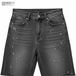 Shorts en jean délavé pour shorts en jean OEM, shorts en jean délavé décontractés pour hommes, style streetwear, taille à cordon de serrage, pour personnalisation - Product Image 3