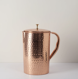 High Quality Hammered Copper <b>Jug</b> with Lid Metal <b>Water</b> Pot for Drinkware Health Benefits Kettle Made of <b>Glass</b> Steel Material - Product Image 1