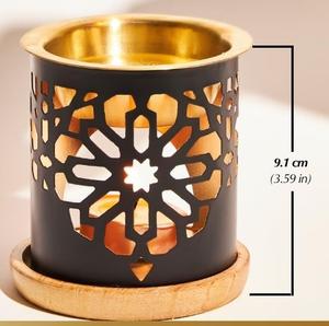 เตาเผาเครื่องหอมโลหะสีดำลายฉลุทันสมัย พร้อมถาดเหล็กด้านใน ที่วางเครื่องหอมตกแต่ง ทำด้วยมือ เตาเผาอโรมาเธอราพี สไตล์โมเดิร์น - Product Image 2