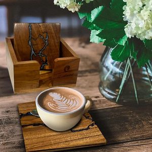 Royal Look Wood <b>Epoxy</b> Coaster Set Woven Round Design Beaded Pad Square Jute Mat for Hotel Restaurant <b>Table</b> Decorative Gift Item - Product Image 4