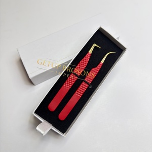 GETUP BROSONS IMPEX Red Gold Tip Stainless Steel Acrylic Anti-Magnetic Anti-Static Perfect Grip Smooth Tip 10mm Eyelash Tweezer - Product Image 3