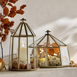 Laiton antique et cadre en métal doré verre clair Cloche lanternes bocaux en verre pour la maison événements mariages décorations de noël - Product Image 1