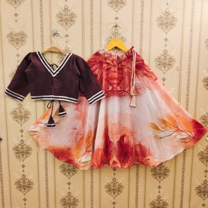 ชุดเลเฮนกาโชลีเด็กผู้หญิง ลายใบไม้ ผ้าโพลีเอสเตอร์ คุณภาพพรีเมียม ยาวคลุมเท้า ยี่ห้อโชรยัม แฟชั่น |   แฟชั่นใหม่มาแรง ดีไซน์เนอร์งานเทศกาล - Product Image 1