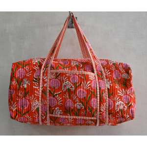 Indian Hand Block Print Boho Quilted Cotton Duffle <b>Bag</b> Floral Travel <b>Weekender</b> Lightweight Luxury Shoulder <b>Bag</b> <b>for</b> <b>Women</b> - Product Image 1