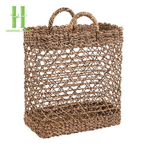 <b>Hot</b> Selling Factory's Customizable Boho Seagrass Oval Basket Handle Square Serving Tray <b>for</b> <b>Food</b> OEM Storage Boxes Bins - Product Image 3