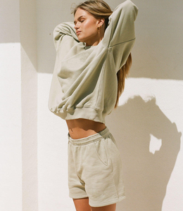 Custom <b>Women</b> Hoodies Sweatshirts OEM Factory <b>Women</b> Sweatshirts Set Oversized Tracksuit <b>Shorts</b> With <b>Long</b> Sleeve Crewneck - Product Image 6