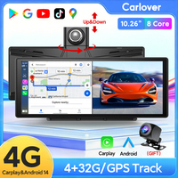 Layar Carplay Portabel 10,26 inci 4G LTE untuk Kamera Dasbor Mobil Android 14 Layar Apple Carplay GPS Kamera 1080P Rekaman Loop DVR Mobil