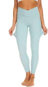 Women's Custom <b>V</b> Crossover High-Waisted Gym Athletic Yoga <b>Leggings</b> Solid Pattern Mid-<b>Waist</b> Workout Pants - Product Image 3