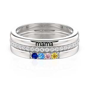 Ensemble de 3 bagues personnalisées Jeulia avec gravure de nom et quatre pierres de naissance – Cadeau - Product Image 1
