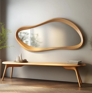 KALATRI <b>Light</b> Wood Compact Art Deco Eco-Friendly Wall Mirror with Unique Shape for Modern Home Decor and Accent Walls - Product Image 4