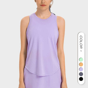 Top sin mangas con cuello redondo para mujer, de tenis de secado rápido para Yoga Camiseta holgada, Camiseta deportiva para Fitness, Camiseta corta sin mangas individual, chaleco de Yoga OEM personalizado - Product Image 2