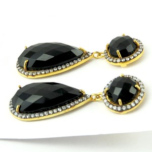 Round Pear Black <b>Onyx</b> White CZ Bohemian Huggie <b>Earrings</b> 925 Sterling Silver Jewelry for Wedding & Anniversary - Product Image 4