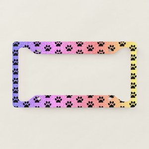 Paw Prints License Plate <b>Frame</b> with Pink Rose Gold Glitter and Black Patterns - Product Image 1