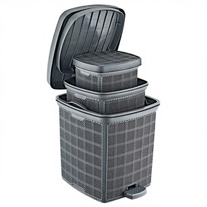 Lot de 3 poubelles à pédale en PP avec couvercles, 6L/12L/18L, empilables, pour salle de bain, cuisine, bureau, maison - Écologiques, vente en gros - Product Image 1