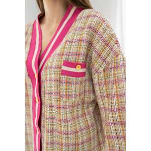 Chaqueta a cuadros acanalada fucsia de otoño al por mayor - Product Image 1