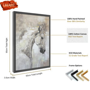 Retrato de caballo blanco texturizado personalizado de UNIART, pintura <span class=keywords><strong>al</strong></span> <span class=keywords><strong>óleo</strong></span> gruesa, retrato de Animal pintado a mano, pintura <span class=keywords><strong>al</strong></span> <span class=keywords><strong>óleo</strong></span> acrílica, obra de arte - Product Image 3