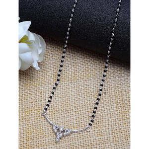 NOVAMART Fine Pure Silver Mangalsutra Necklace Geometric Pattern Gold Beads Strands Religious Wedding Gift for <b>Wife</b> Featuring Di - Product Image 2