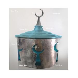 จานเสิร์ฟอาหารสแตนเลสพร้อมขาตั้งเหล็กขนาดกลางทรงกลมที่อุ่นอาหารโดยใช้ศิลปะในบ้าน - Product Image 2