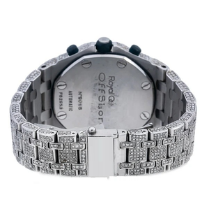 นาฬิกาข้อมือผู้ชายสุดหรู ประดับเพชรโมอิสซาไนต์ หน้าปัดสีขาว โทนสีน้ำเงิน ฝังเพชรเต็มเรือน พร้อมหน้าต่างคริสตัล - Product Image 5