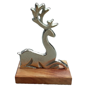 Pleasant Reindeer <b>Ornament</b> Decorative Metal Sculpture <b>Wooden</b> Base Tabletop For Christmas Decoration - Product Image 5