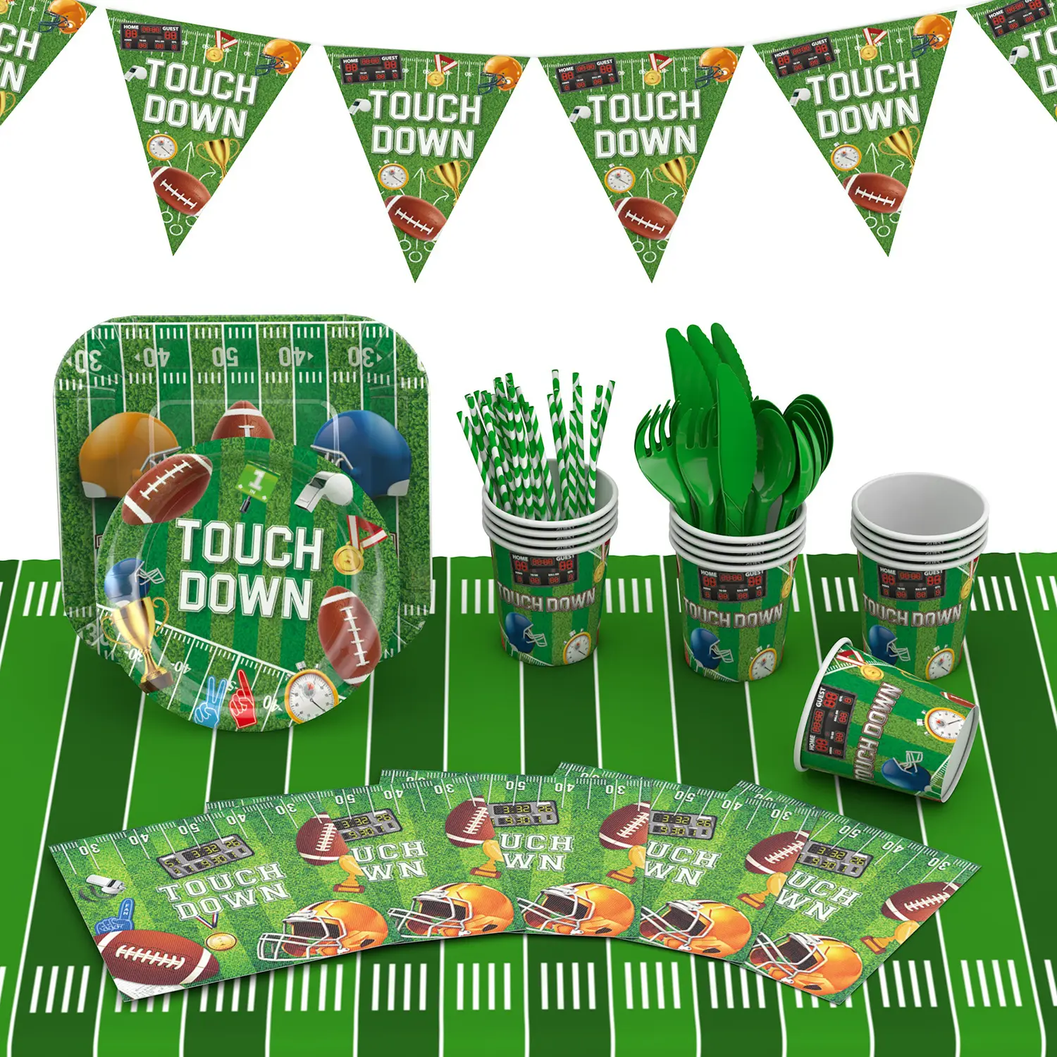 New Football Super Bowl Party Decoration American Football Disposable Square Paper Plate Paper Cup Decoration Set