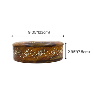 Handicraft Wooden Masala <b>Box</b> Round <b>Spice</b> <b>Box</b> For Kitchen With Lid Decorative Handmade roti <b>box</b> Organizer Brown - Product Image 2