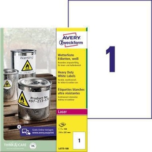 Avery Zweckform White Foil Label 210 X 297 mm 100 Labels/Pack Window Stickers - Product Image 1